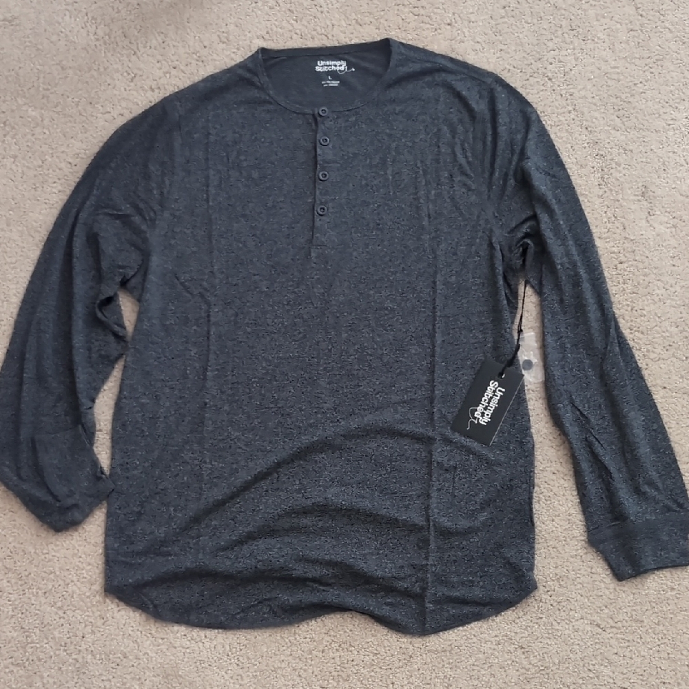 Unsimply Stitched Dark Gray Long Sleeve Henley Shirt